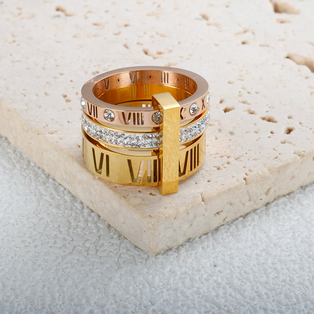 Zalora Joias – Anel Luxo 3 Camadas em Ouro 18K com Cristais