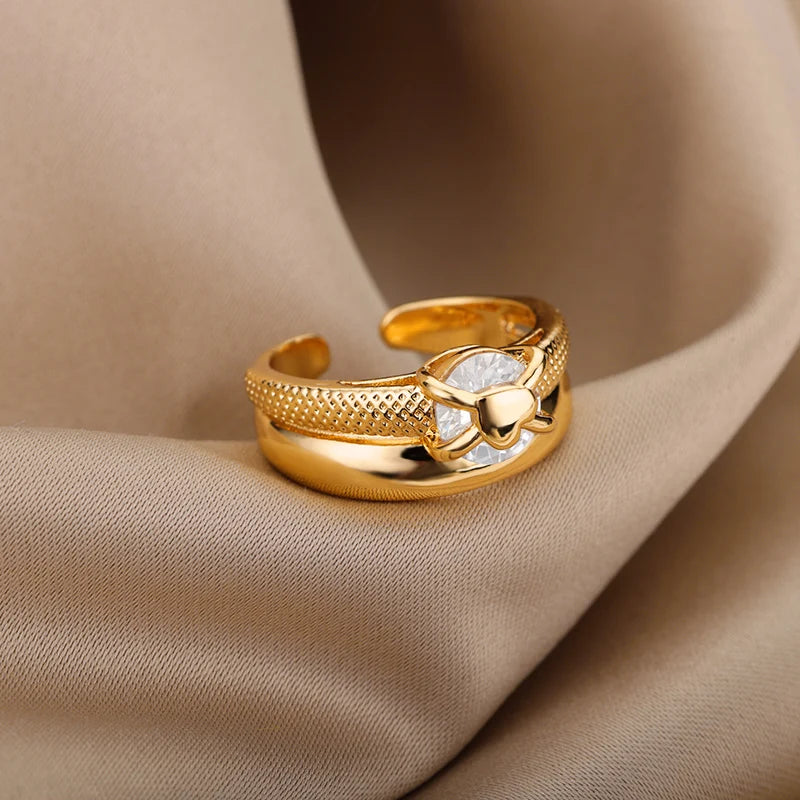 Zalora Joias Anel Ouro e prata Coração Dourado Premium Ajustável