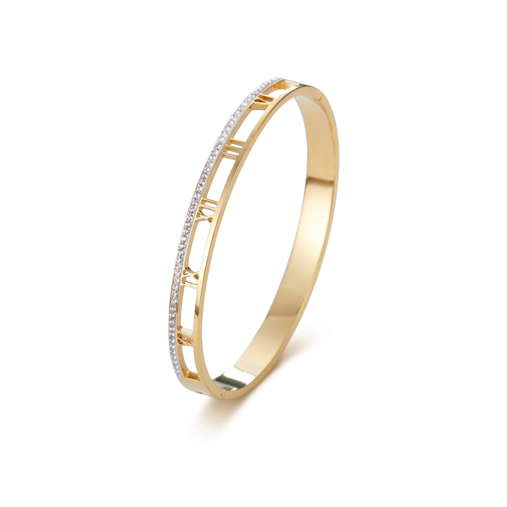 Bracelete Luxo Romano Ouro 18K Sofisticação que Nunca Sai de Moda