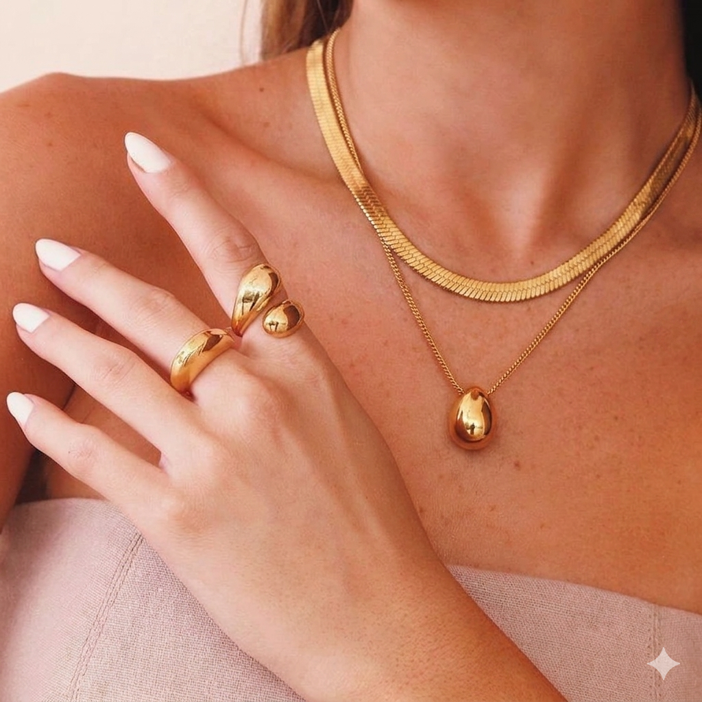 Zalora Joias™ Colar Snake Duplo de banhos Geometric premium Ouro e prata