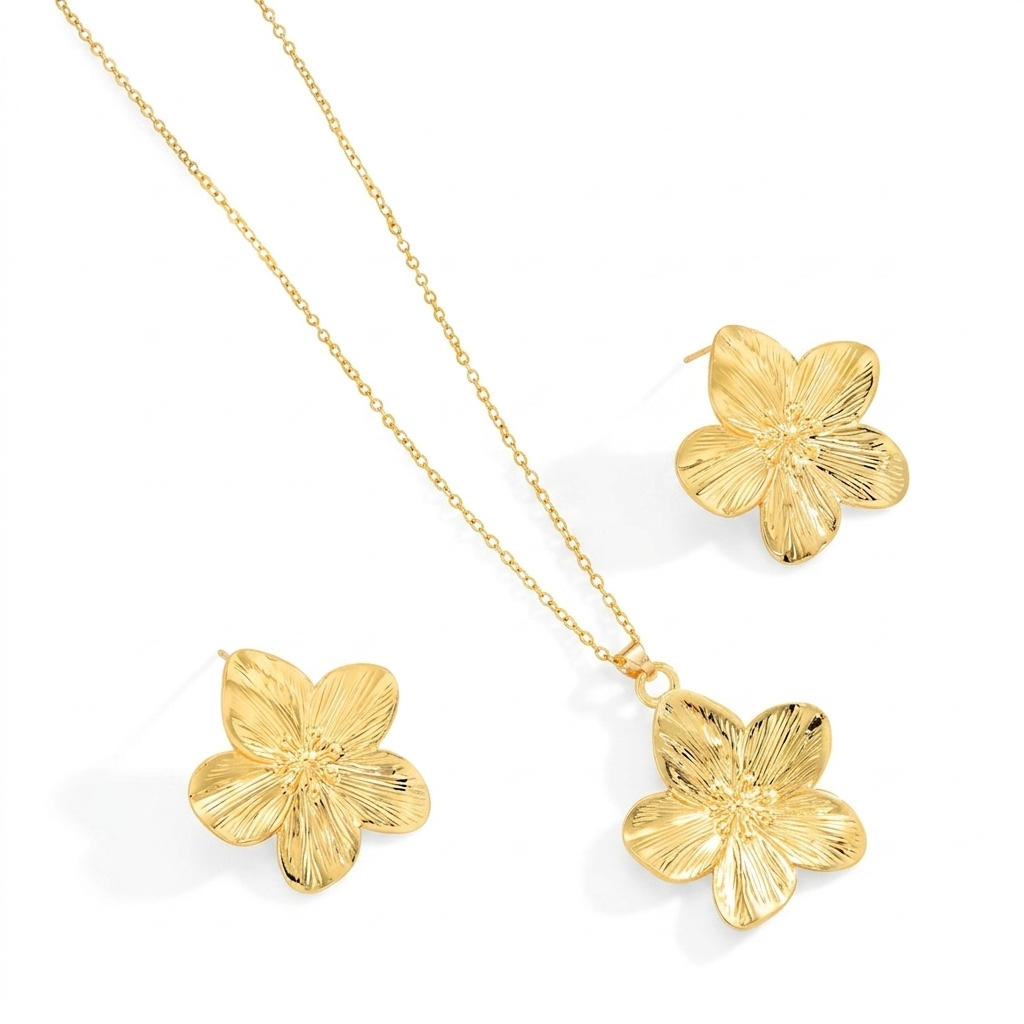 Zalora Joias  Ouro 18K Conjunto Floral Vintage 3 Peças em Aço Inoxidável