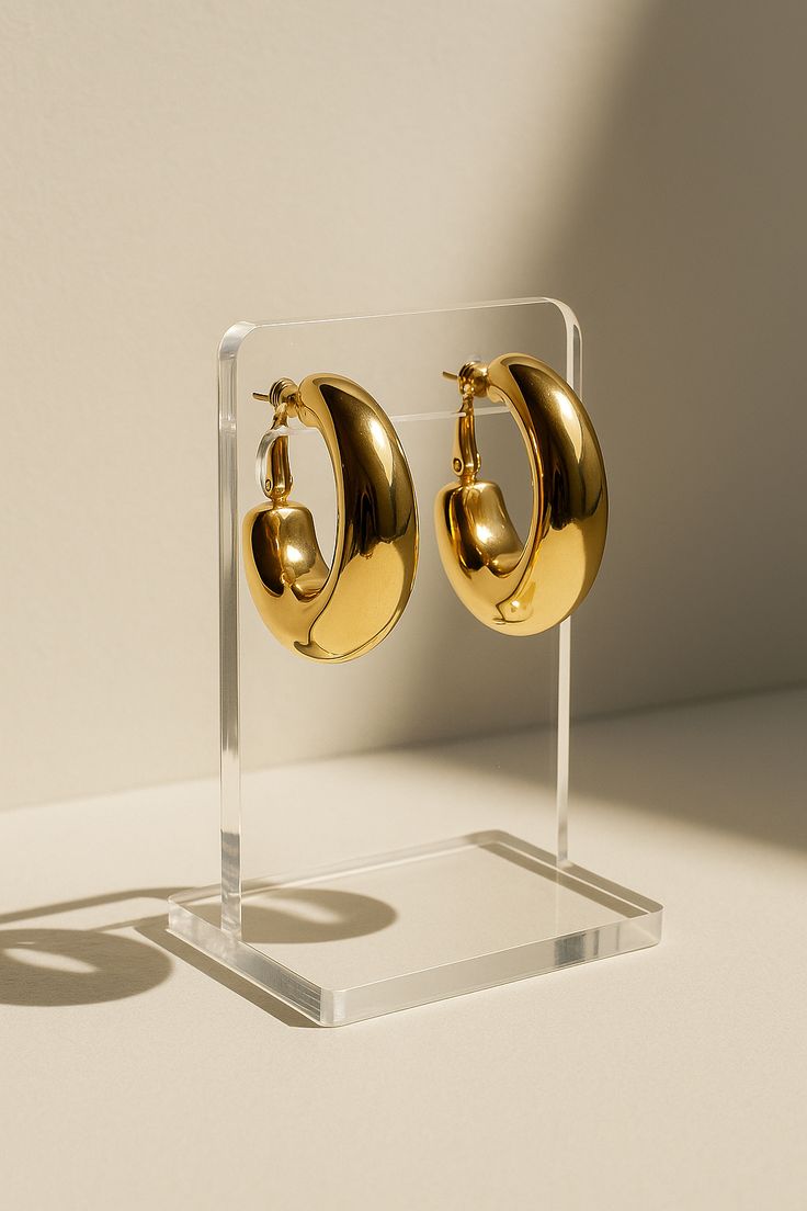 Brincos de Banho Argola dourado Grosso Ouro 18K  – Brilho Intenso