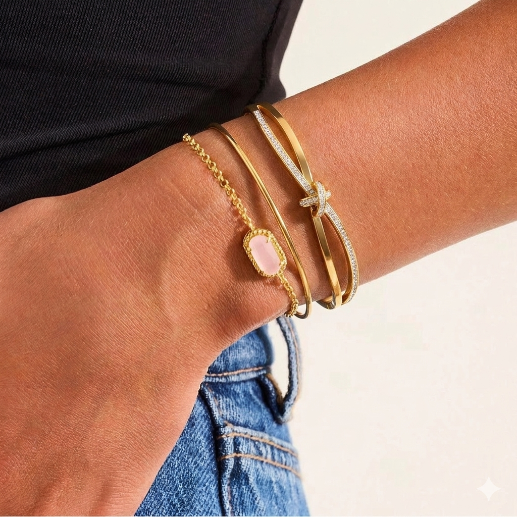 Bracelete Luxo Cristal Dourado – Elegância que Marca Presença