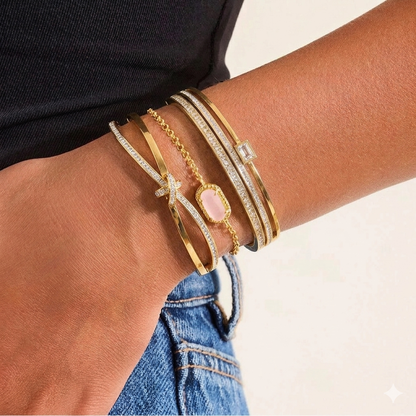 Bracelete Luxo Cristal Dourado – Elegância que Marca Presença