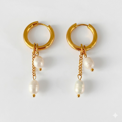 Brincos Pérola Dourada Luxo Elegância Delicada e Sofisticada