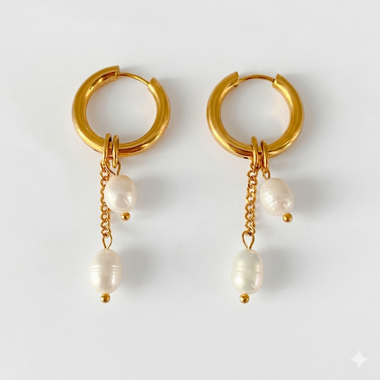 Brincos Pérola Dourada Luxo Elegância Delicada e Sofisticada