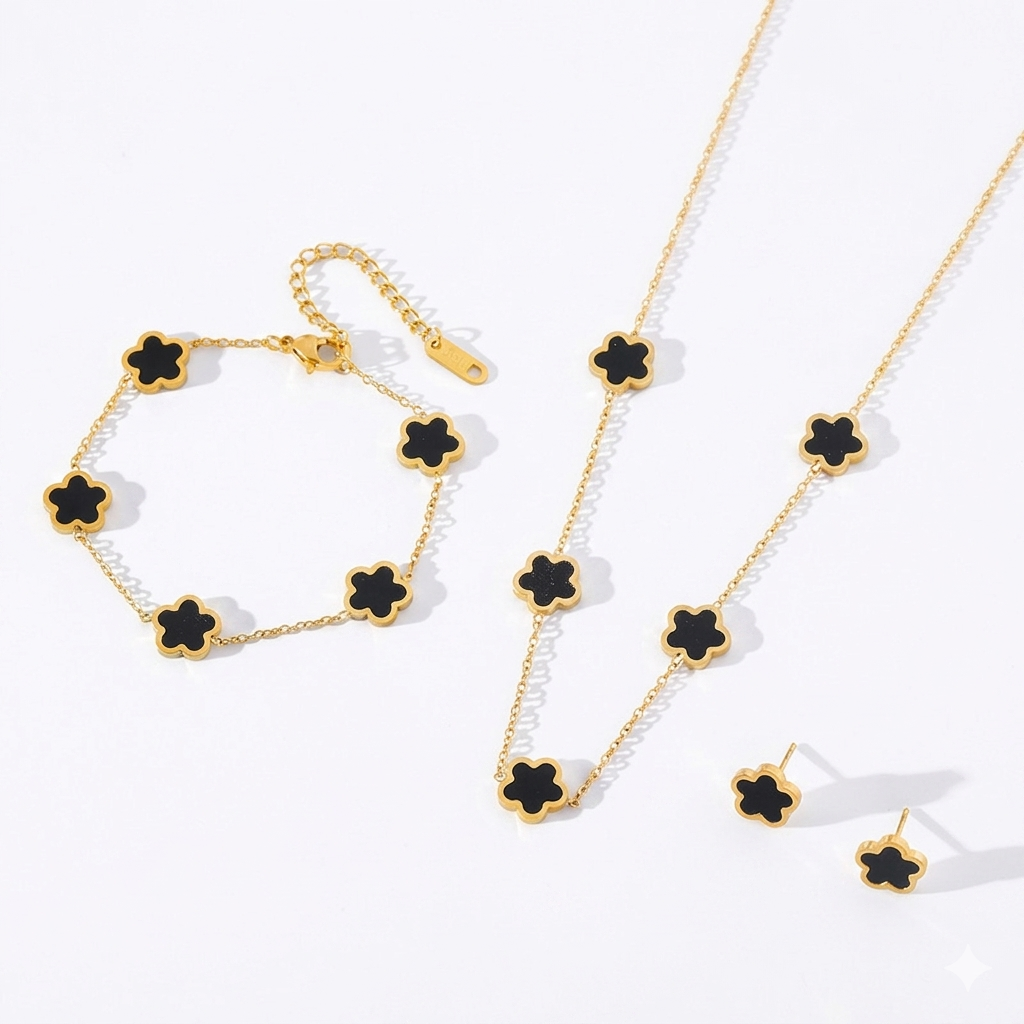 Conjunto Trevo Luxo Black Ouro ™ – Edição Premium Zalora Joias