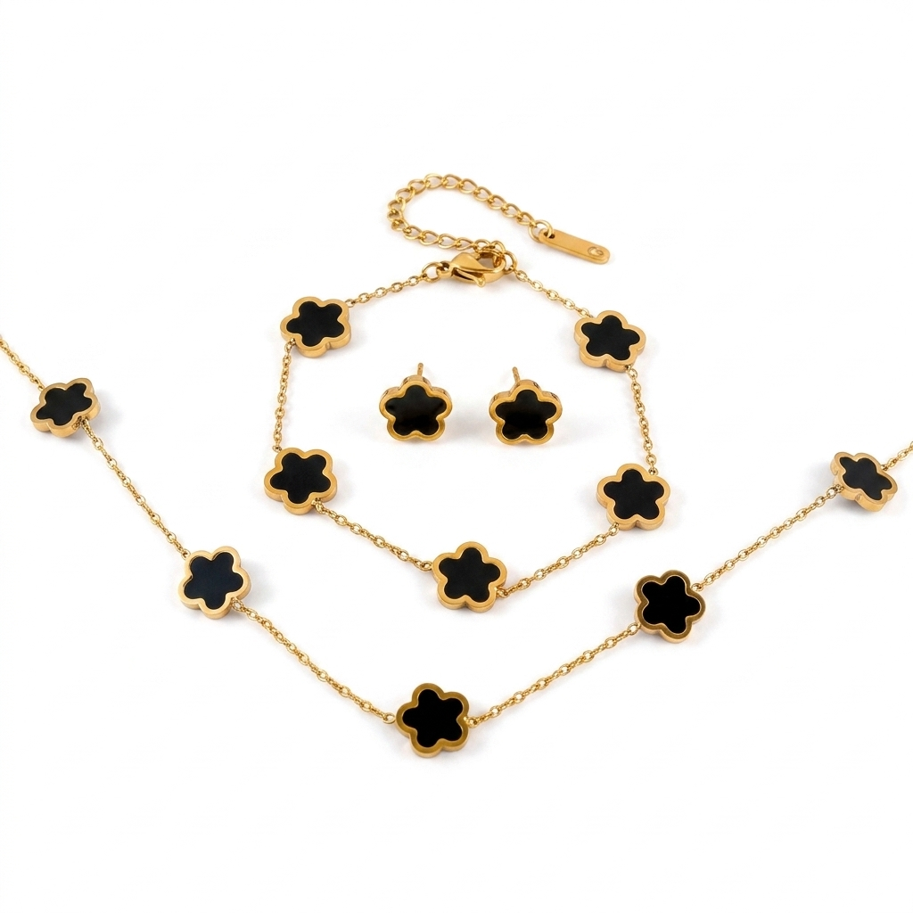 Conjunto Trevo Luxo Black Ouro ™ – Edição Premium Zalora Joias