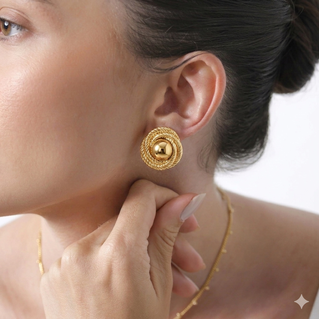 Zalora Joias Brincos Ouro 18K Geométricos Dourados em Aço Inoxidável