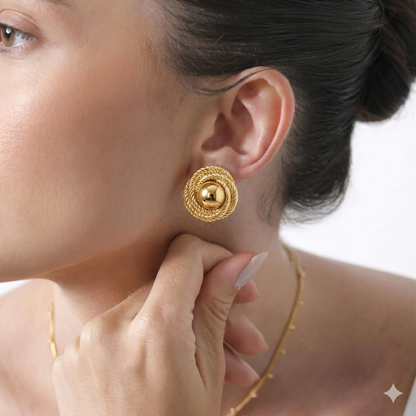 Zalora Joias Brincos Ouro 18K Geométricos Dourados em Aço Inoxidável