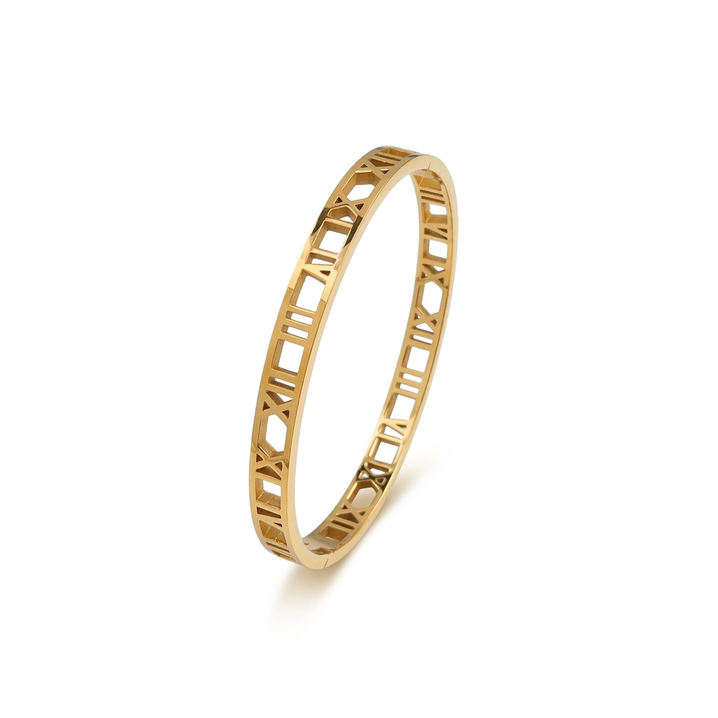 Bracelete Luxo Romano Ouro 18K Sofisticação que Nunca Sai de Moda
