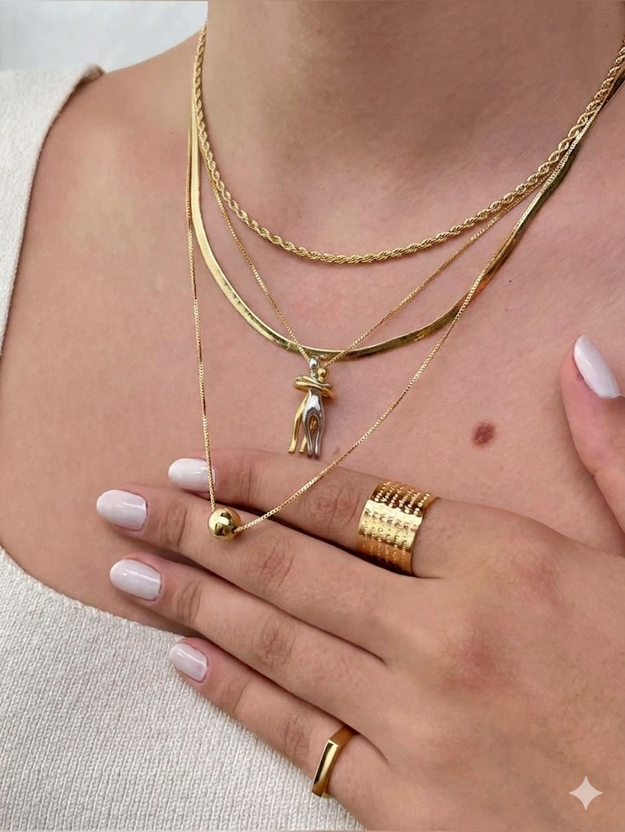 Colar com Pingente Deslizante para Casal – Banhado a Ouro 18K