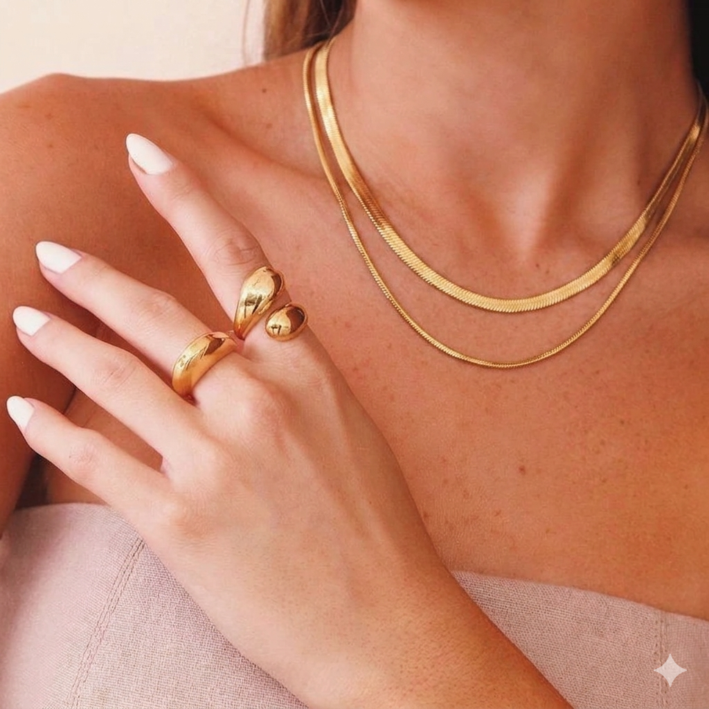 Colar Double layer Ouro  Com mix de banho Zalora Joias™
