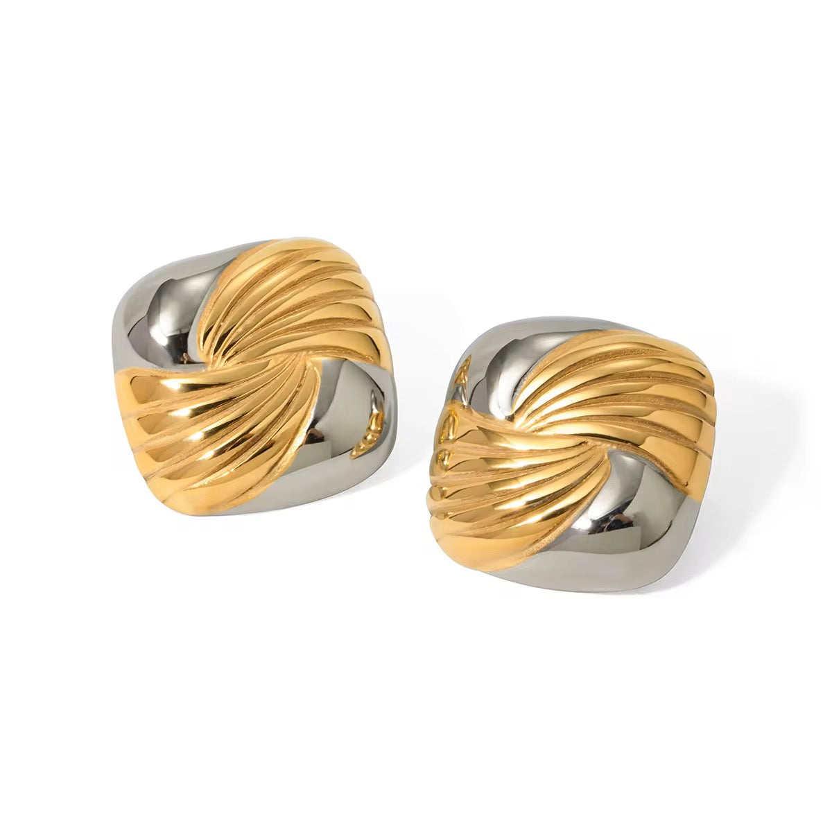 Brincos  Square de  banho Dourado e prata