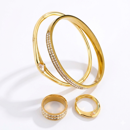 Conjunto 4 peças Pulseiras e Anéis Geométrico Dourado™ – Zalora Joias