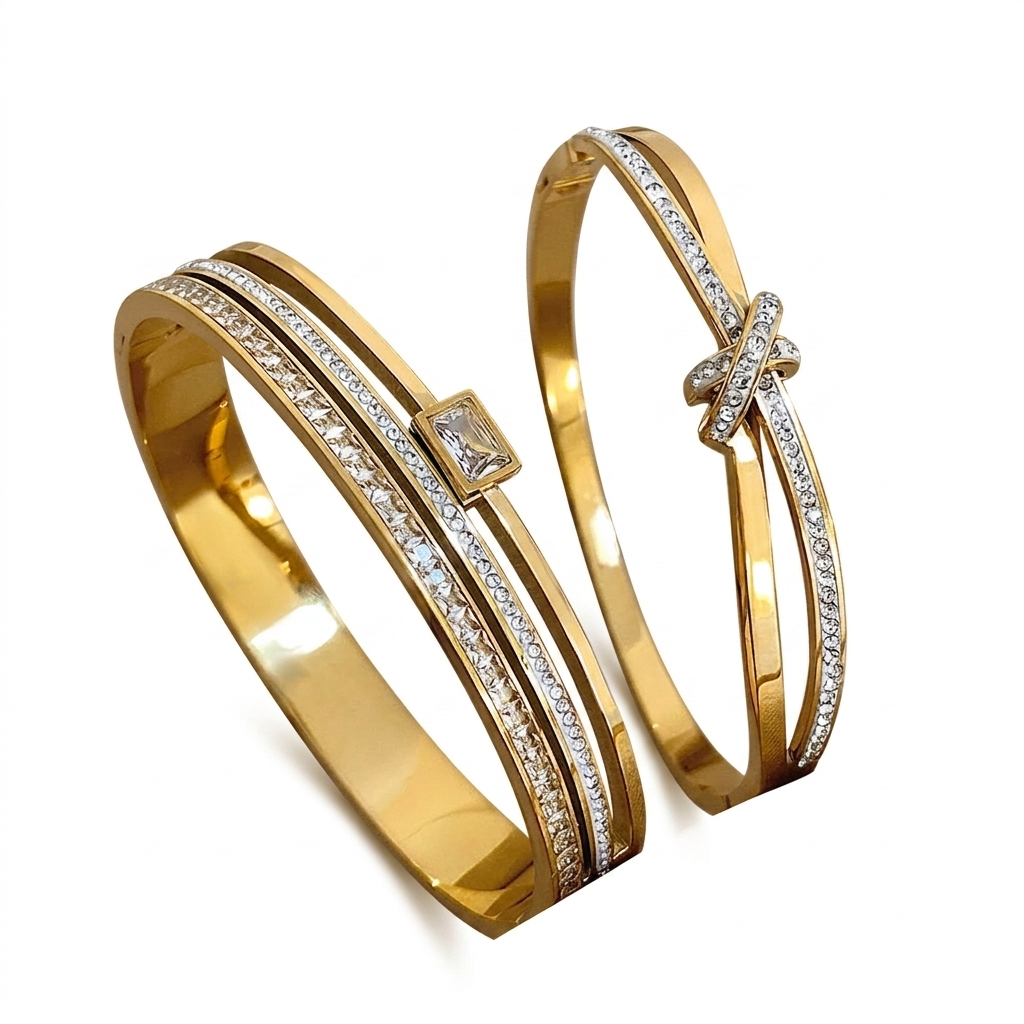 Bracelete Luxo Cristal Dourado – Elegância que Marca Presença