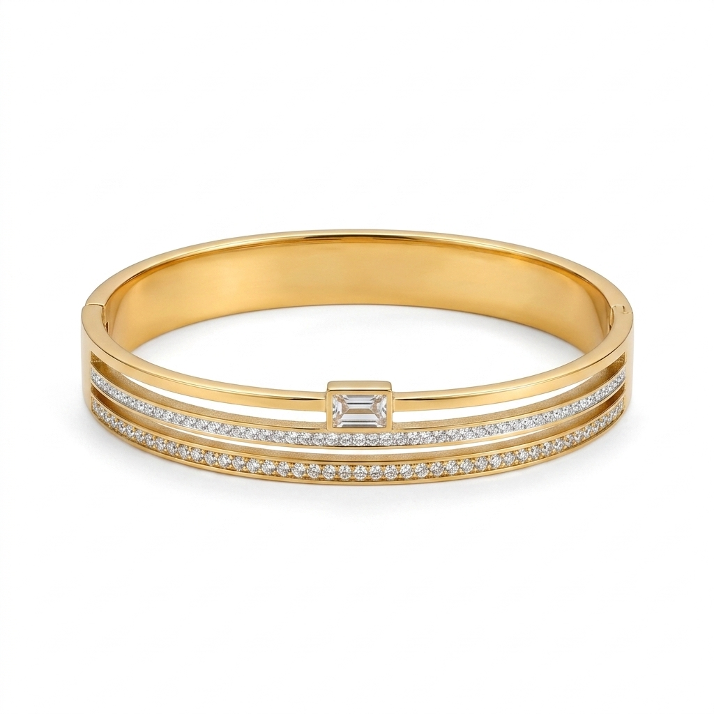 Bracelete Luxo Cristal Dourado – Elegância que Marca Presença