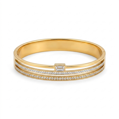 Bracelete Luxo Cristal Dourado – Elegância que Marca Presença