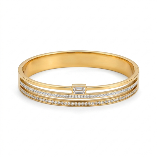 Bracelete Luxo Cristal Dourado – Elegância que Marca Presença