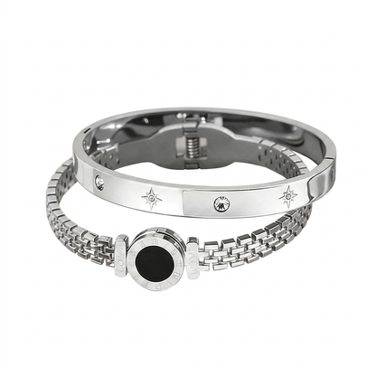 Zalora Joias – Kit 2 Pulseiras em Aço Inoxidável com Numerais Romanos Estilo Bracelete Relógio (Unissex)
