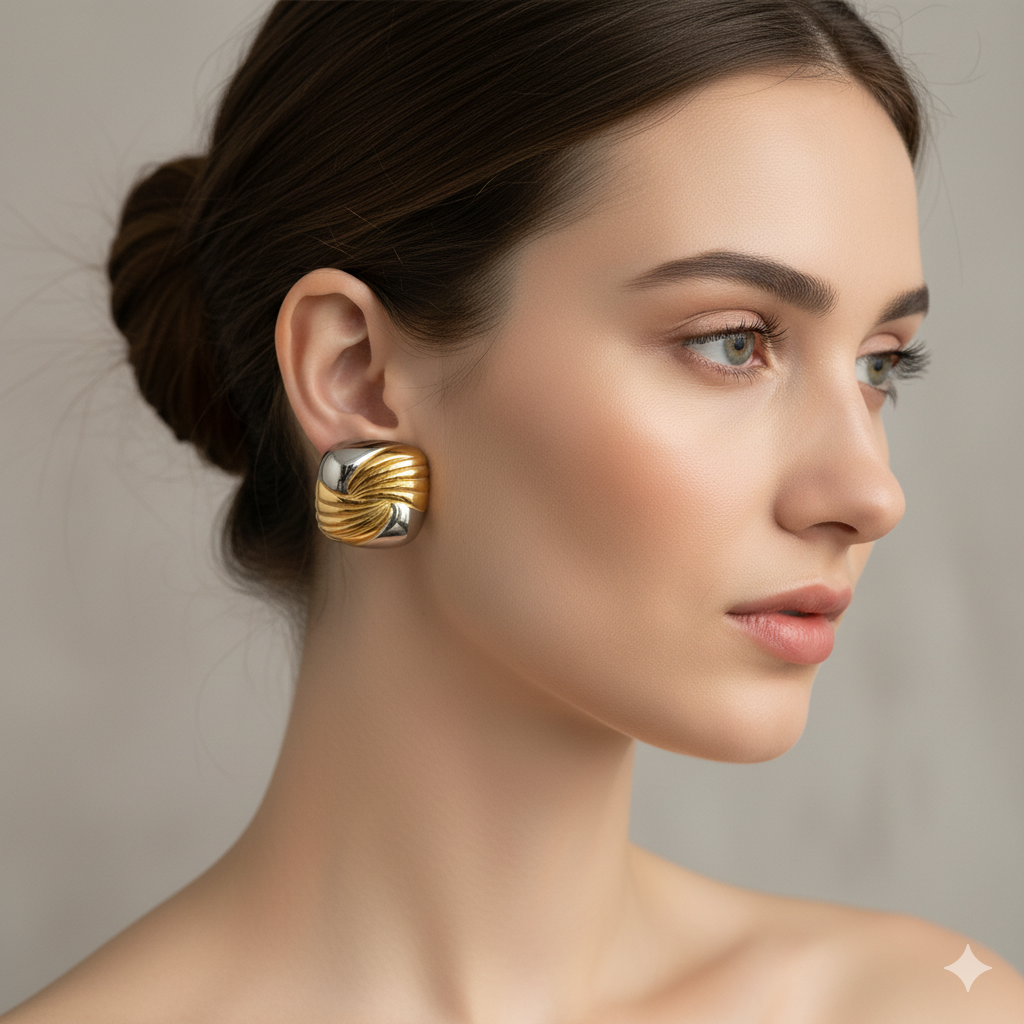 Brincos  Square de  banho Dourado e prata