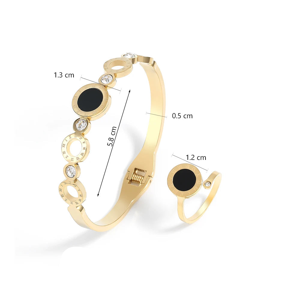 Conjuntos Premium Pulseira Anel Dourado com Zircônias – Elegância Atemporal™ Zalora joias