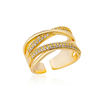 Zalora Joias – Anel Feminino Ajustável com Zircônia em Aço Inoxidável Banhado a Ouro | À Prova d’Água