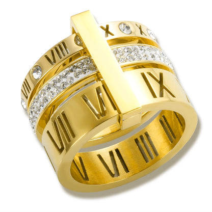 Zalora Joias – Anel Luxo 3 Camadas em Ouro 18K com Cristais