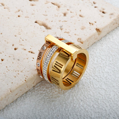 Zalora Joias – Anel Luxo 3 Camadas em Ouro 18K com Cristais