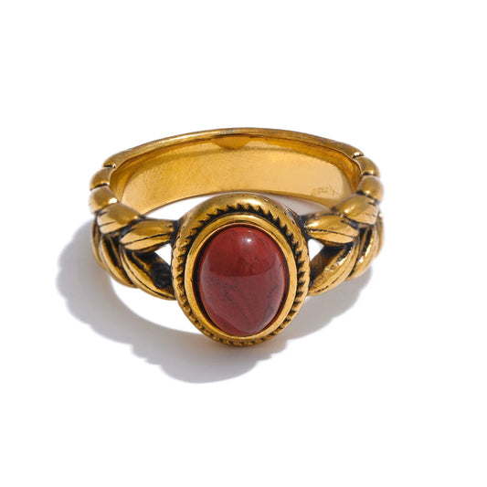 Anel Vintage em Aço com pedra natura – Banho de Ouro 18K