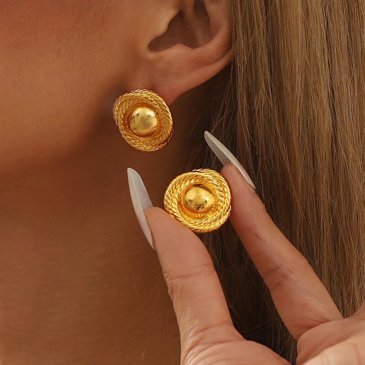 Zalora Joias Brincos Ouro 18K Geométricos Dourados em Aço Inoxidável