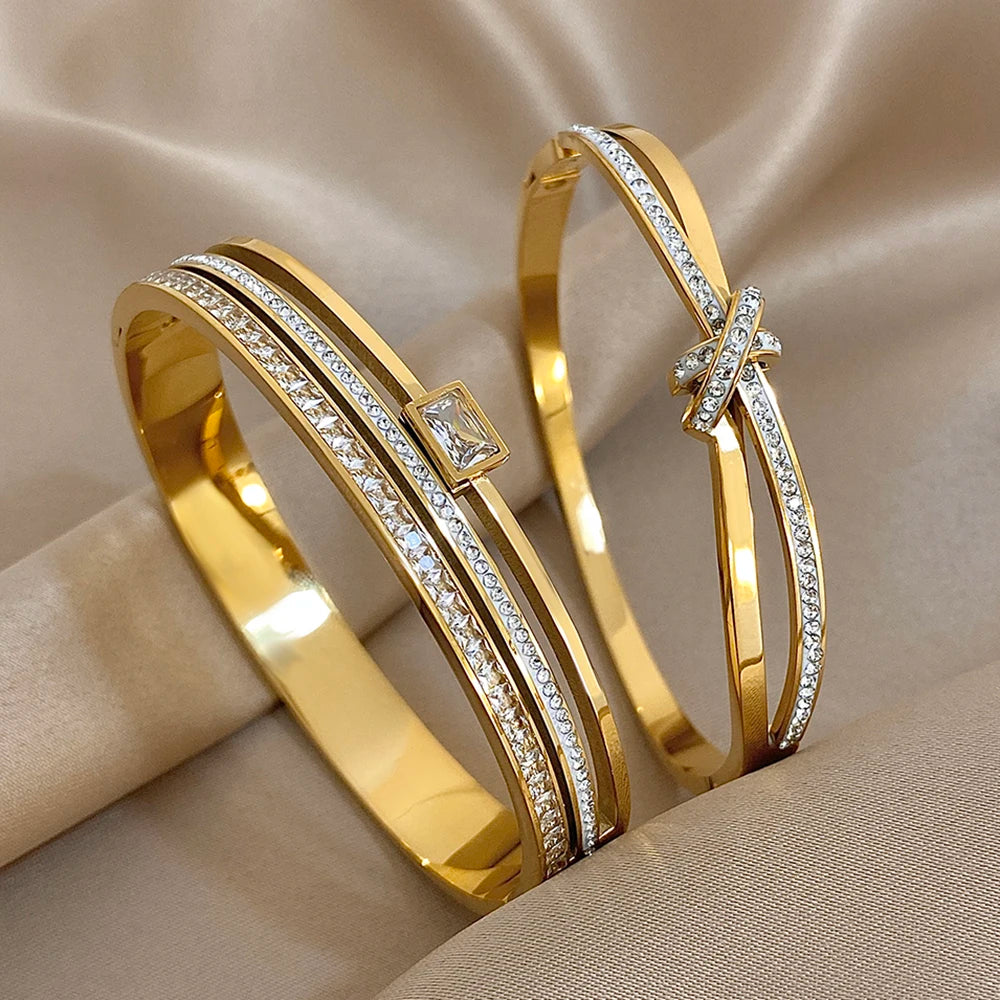 Bracelete Luxo Cristal Dourado – Elegância que Marca Presença