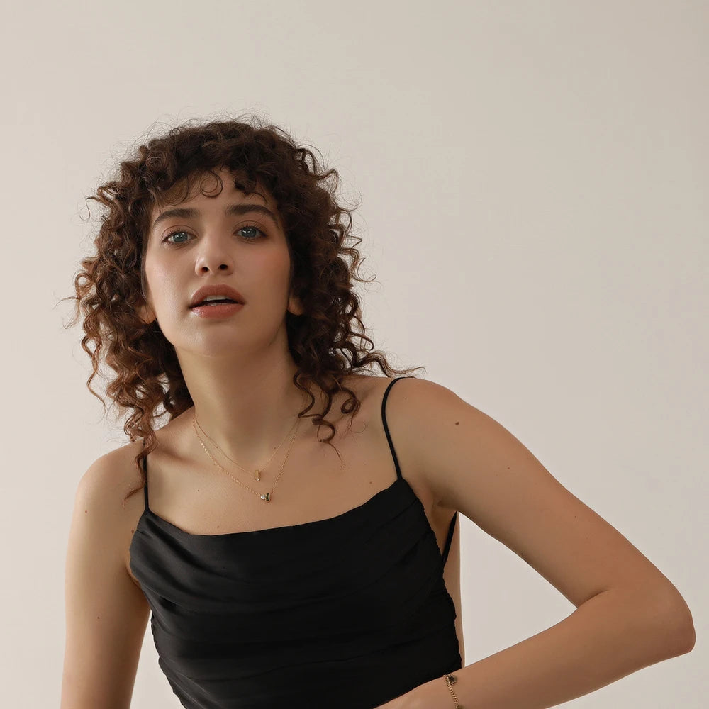 Yhpup Stainless Steel Olive Green Cubic Zirocnia Chic Pendant Necklace for Women Minimalist Charm Korean Fashion Collar Jewelry