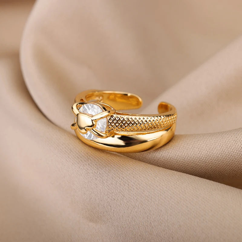 Zalora Joias Anel Ouro e prata  Coração Dourado Premium Ajustável