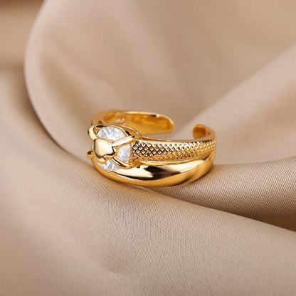 Zalora Joias Anel Ouro e prata  Coração Dourado Premium Ajustável