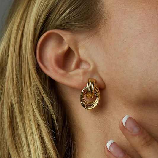 Zalora Joias Brincos Geométricos Banhados a Ouro 18K