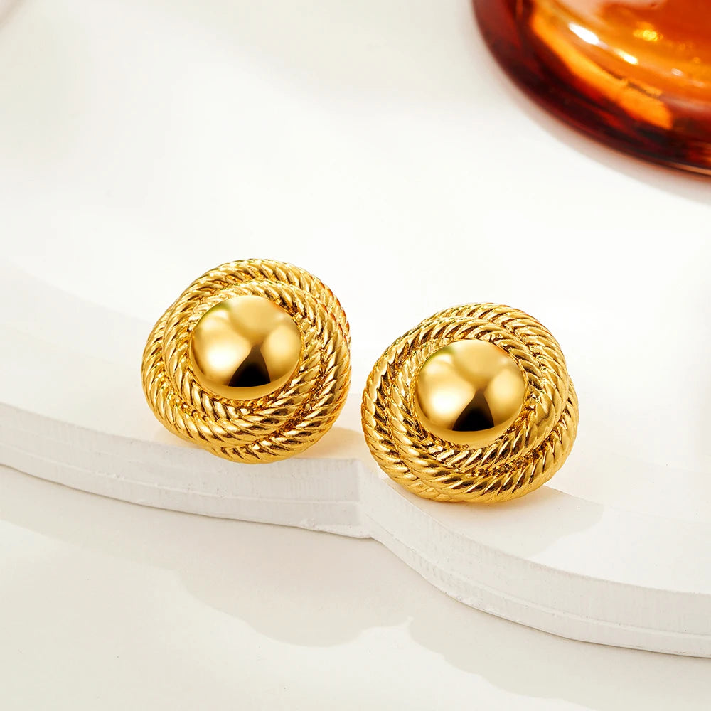 Zalora Joias Brincos Ouro 18K Geométricos Dourados em Aço Inoxidável