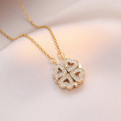 Zalora Joias –Colar Trevo da Sorte em Formato de Coração com Zircônia Banhado a Ouro 18K (Pingente Abrível)
