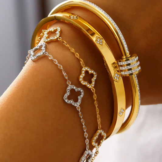 Zalora Joias – Pulseira de banho Ouro  Feminina Elegante com Zircônia Trevo da Sorte