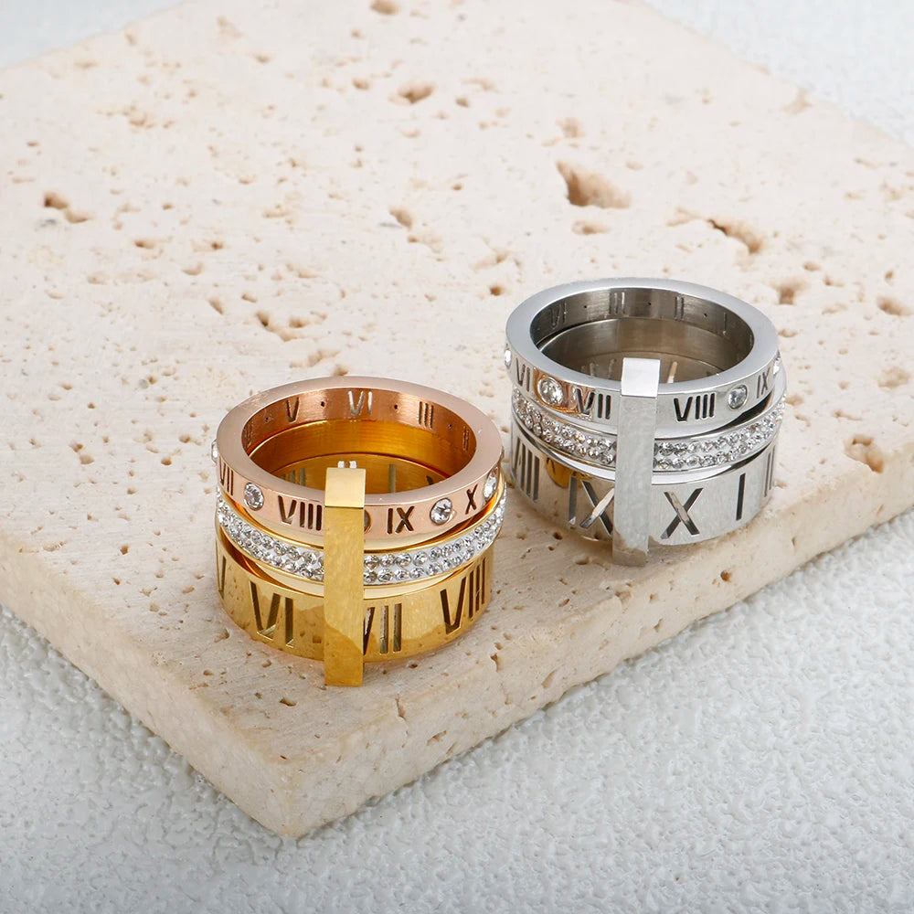 Zalora Joias – Anel Luxo 3 Camadas em Ouro 18K com Cristais