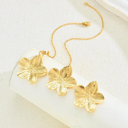 Zalora Joias  Ouro 18K Conjunto Floral Vintage 3 Peças em Aço Inoxidável