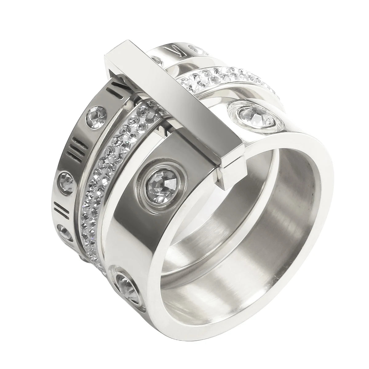 Zalora Joias – Anel Luxo 3 Camadas em Ouro 18K com Cristais