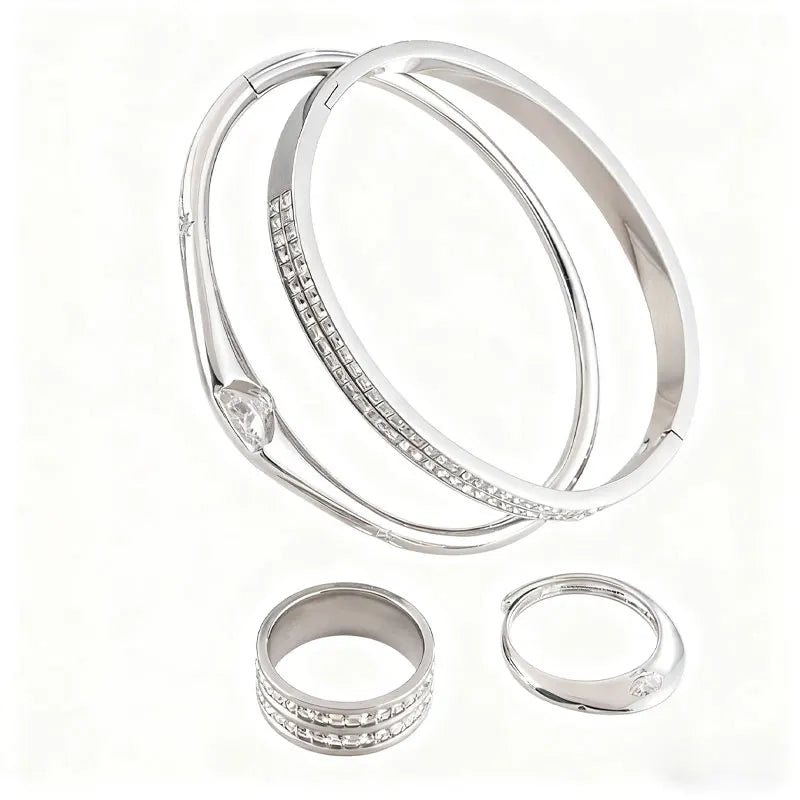 Conjunto 4 peças Pulseiras e Anéis Geométrico Dourado™ – Zalora Joias
