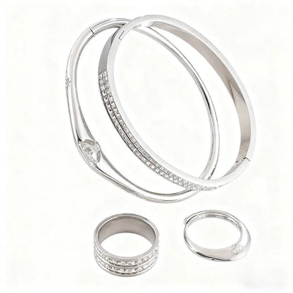 Conjunto 4 peças Pulseiras e Anéis Geométrico Dourado™ – Zalora Joias