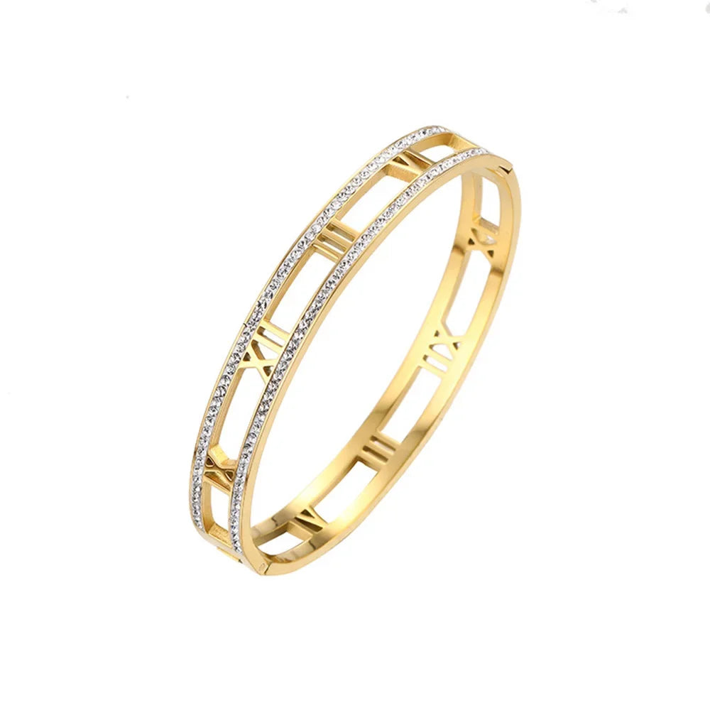 Bracelete Luxo Romano Ouro 18K Sofisticação que Nunca Sai de Moda