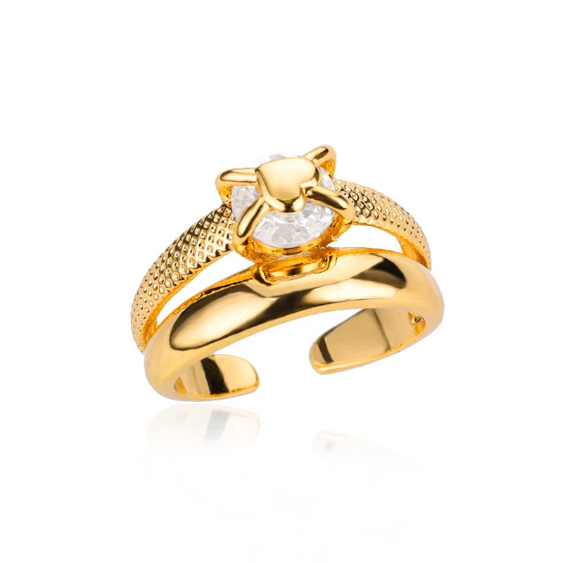 Zalora Joias Anel Ouro e prata  Coração Dourado Premium Ajustável