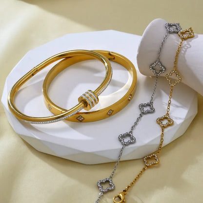 Zalora Joias – Pulseira de banho Ouro  Feminina Elegante com Zircônia Trevo da Sorte