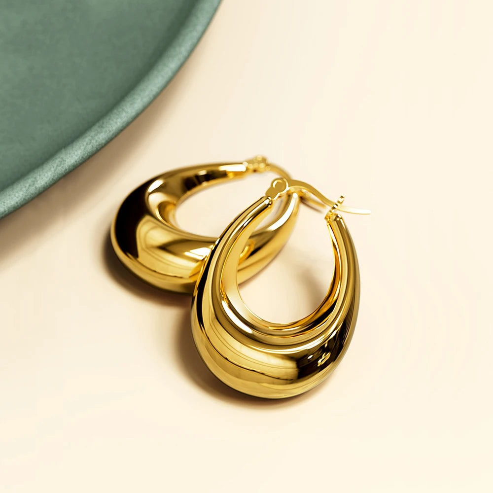 Brincos de Banho Argola dourado Grosso Ouro 18K  – Brilho Intenso