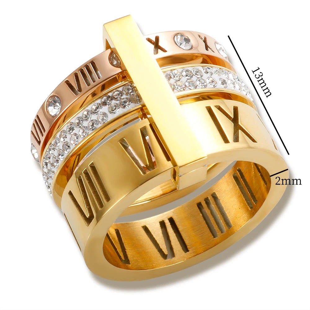 Zalora Joias – Anel Luxo 3 Camadas em Ouro 18K com Cristais