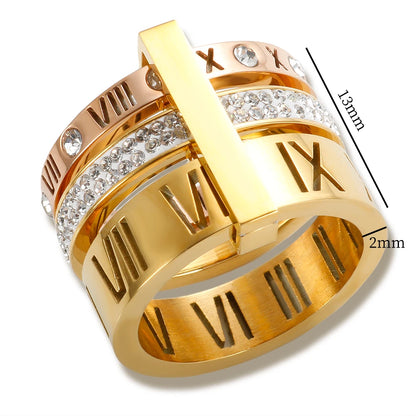 Zalora Joias – Anel Luxo 3 Camadas em Ouro 18K com Cristais